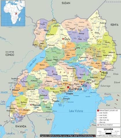Map of Uganda showing programme districts